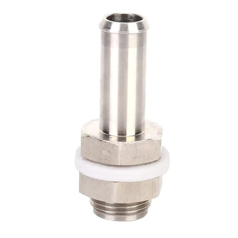 No Weld Turbo Oil Drain Plug Adapter Fits 5/8 Bolt On For Custom Motorsports Builds Racing Oil Pans And High Performance Engine Kits Saves Big Time Labor silver metal fitting with white gasket