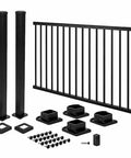 Level Deck Railing Kit With Square Balusters And Mounting Brackets, 72 Inch Top And Bottom Rails, 36 Inch High Outdoor Fence System, components on white background.