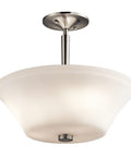 Fifteen Inch Three Light Semi Flush Ceiling Light With Satin Etched Opal Glass In Brushed Nickel Finish, Dope Modern Farmhouse Industrial Fixture For Hallways And Low Ceilings