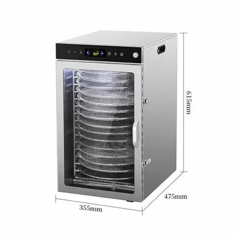 Straight Up Heavy Duty 16 Tray Commercial Stainless Steel Food Dehydrator With A Sleek Digital Interface And Adjustable Temps, side view.