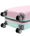 Hardside carry-on spinner luggage, mint and pink two-tone, 20-inch with four wheels.