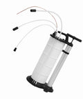 Slick Hand Pump For Quick Fluid Transfer! This 9L Manual Extraction Tool features a white tank and multiple hoses for fluid transfer.