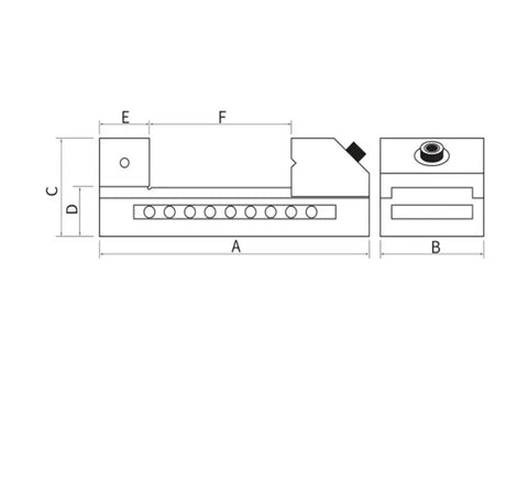 CNC Angle Vice Quick Action Vise Delivering Rock Solid Grip With V Shaped Jaws technical drawing, showing dimensions and mounting points.