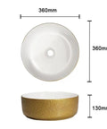 Bathroom Sink Retro Household Golden Round Sink Light Luxury Texture Pattern Bathroom Above Counter Basin Balcony Wash Basin Bathroom Sink Vessel, 360 * 360 * 130Mm top view dimensions