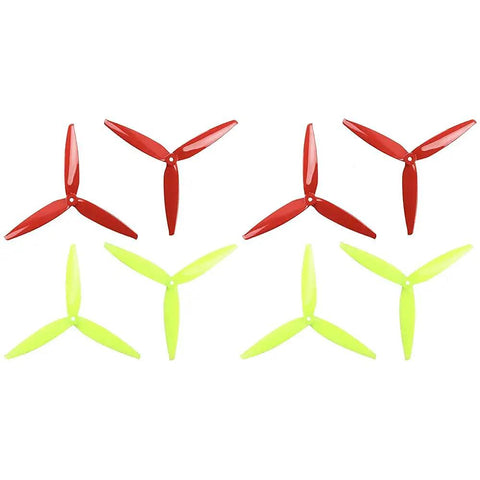 8 Pack 3 Blade High Speed Drone Propellers For Racing FPV Drones, 7 Inch 180mm CW CCW, 5mm Mount, yellow and red set