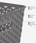 Kick Clutter To The Curb With This Big Slick Gray Woven Storage Basket Featuring Sturdy Cut Out Handles For Roomy Home Organization And Chic Display ThatSeriously Saves Valuable Floor Space Now, showing open top and woven texture.