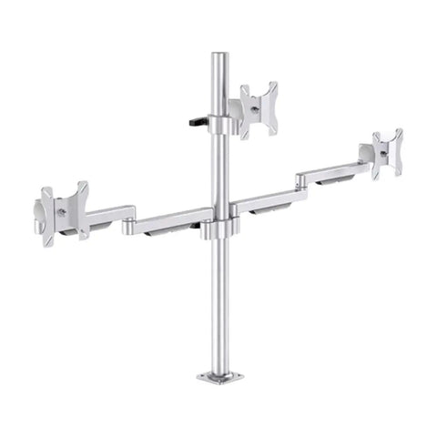 Slick Dual Monitor Mount Aluminum Computer Stand Desk Arm Bracket For Lcd Screens Ergonomic Workspace Rig, side view with adjustable arms.