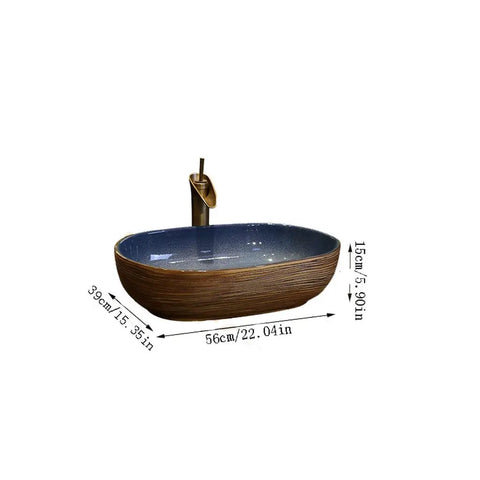 USZWBY Vessel Sinks Bathroom Vessel Sink Oval Ceramic Washbasin Vintage Art Countertop Basin Utensils with Faucet Bathroom Bowl Sink dimensions and design
