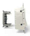White Self Contained Rocker Switch With Snap On Plate For Wall Mount In RVs Mobile Homes 2 Way Touch Controlled Rocker Switch With Brass Body And Nickel Contacts Durable Easy Install No Brainer side view with snap-on plate