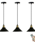 3-Light Battery-Powered LED Pendant Kit With Remote Control, Dimmable, No-Cord Indoor Lighting for various rooms, black finish