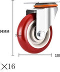Heavy Duty Polyurethane Caster Wheels With Brakes Smooth As Butter Furniture Rollers Rock Solid Mounting Plates, red wheel 124MM high
