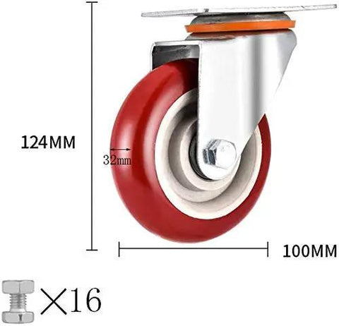 Heavy Duty Polyurethane Caster Wheels With Brakes Smooth As Butter Furniture Rollers Rock Solid Mounting Plates, red wheel 124MM high