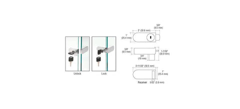 Diagram of Chrome No Drill Showcase Lock For Glass Doors Keyed Alike Just Peel And Stick Easy Install Swing Door Security Lock