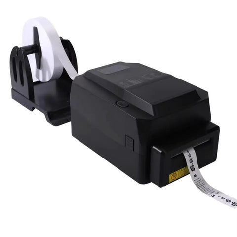 Heavy Duty Thermal Transfer Label Printer With Smooth 200 DPI Output And Zero Sweat Quiet Hustle Plug And Play Usb Lan Serial Port Setup For Wash Care Tags Jewelry Barcode Shipping Roll, side view showing labels.