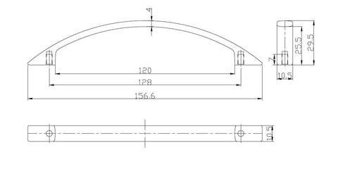 Diagram of Cambria Collection Brushed Nickel Cabinet And Drawer Pull Handle for Kitchen And Bath Five And One Sixteenth Inch