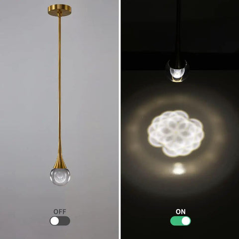 Gold Globe Teardrop Crystal Mini Pendant Light For Kitchen And Dining, Dope 1 Light LED Fixture, Adjustable Height Lighting Effect