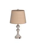 Coastal Farmhouse Table Lamps Set Of 2 With Touch Control, beige drum shade, washed white base with USB port, French country style