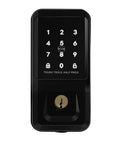 Sleek Matte Black Keyless Entry Door Lock With IC Card Reader And Touchpad Keypad front view showing keypad and keyhole.