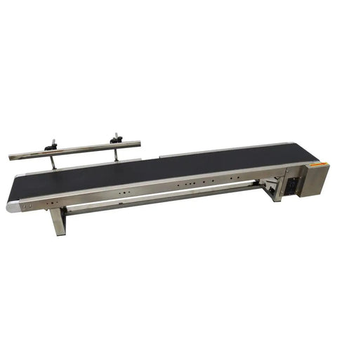 Desktop PVC Conveyor Belt System With Adjustable Speed For Industrial Transport Guardrail 59 Inch Long And 7.8 Inch Wide Black Belt 110V Stainless Steel Frame Pro Grade Heavy Duty Anti Wear Heat Oil Resistant