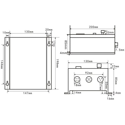 Technical diagram of Beefy 650W Brushless DC Motor Kit with Hall Sensor Driver dimensions and specifications.