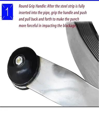 Heavy Duty Flat Steel Drain Cleaning Tape 2000 Cm Long Manual Sewer Clog Remover Round grip handle for effective blockage impact.