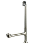 Retro Clawfoot Tub Drain With Lift And Turn Stopper Brushed Nickel Finish 22-5/8 Inch Fit Solid Brass Construction Corrosion-Resistant 1-1/2 Inch Thread Classic Bath Fixture For Traditional Bathrooms shown out of packaging against white background