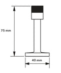 Diagram of 75mm Wall Mounted Door Stop With Gold Finish Alloy Rubber Tip For Wall And Door Protection Shock Absorbing No Fuss Easy Install.