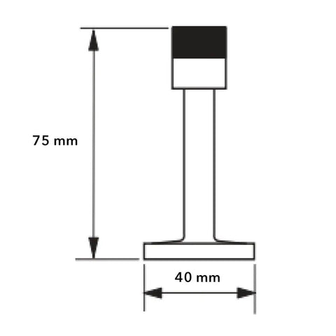 Diagram of 75mm Wall Mounted Door Stop With Gold Finish Alloy Rubber Tip For Wall And Door Protection Shock Absorbing No Fuss Easy Install.