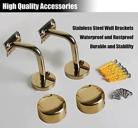 Clear Acrylic Stair Rail With Elegant Gold Brackets Adjustable Handrail Kit For Indoor Outdoor Rooms Slick Look Top Shelf Home Flex Easy Install Four Point Five Feet gold stainless steel wall brackets, stable and waterproof.