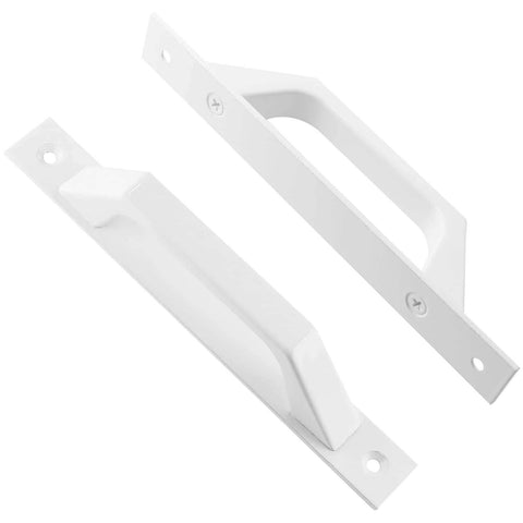 Two Pack Sliding Barn Door Handles 7.9 Inch Aluminum Alloy Pull Handles For Sliding Barn Doors Gates Cabinets Closets Drawers Garage Shed White Finish Includes Eight Mounting Screws For Easy Installation.