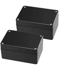 Two Pack Waterproof ABS Project Box Enclosure IP65 Plastic Junction Case For Electronics 3.94 By 2.68 By 1.97 Inch Durable DIY Box For Meters LCDs Sockets LEDs Buttons - two black boxes