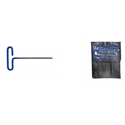 Heavy Duty T Handle Hex Key Set With Non Slip Rubber Grip For Tight Spots Includes Size 10mm Ball End Wrenches Essential Tool Kit For Cars And Mechanical Repair Jobs That Need A Durable Wrench To Get The Job Done Right. Blue T-handle hex key and storage pouch
