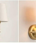 Modern Wall Lamp With Warm Brass Arm And White Drum Shade Hardwired For Bedside Hallway Or Aisle Decor Sconce Lighting European Style Chandelier