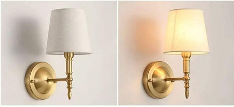Dope Warm Brass Wall Lamp With White Drum Shade, Hardwired Sconce For Bedside And Hallway, Modern European Style Lighting