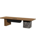 Premium Solid Wood Computer Desk For Home Office Boss Grind Zone Ergonomic Standing Workbench with roomy wooden top and stone leg.