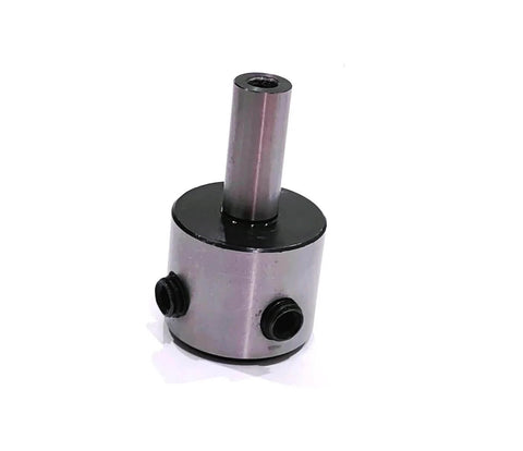 Front view of silver annular cutter holder with 1/2-inch shank and two black locking screws.