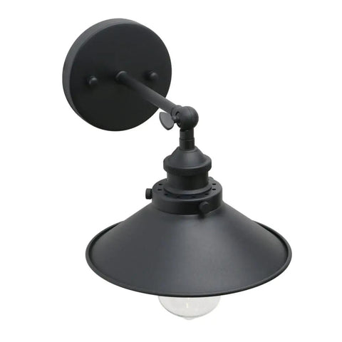 Industrial Wall Sconce Set With Vintage Vibe, 1 Light, Black Metal Shade, 8.1 Inch Diameter, E26 Base, wall-mounted view
