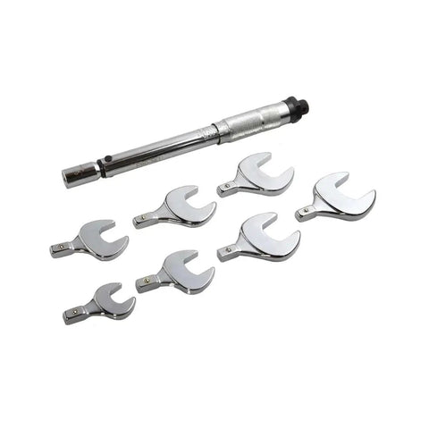 SAE Torque Wrench Set With Multi Head Attachments For Cars And DIY Projects Six Jaw Sizes From Five Eighth To One And Five Sixteenth Inch
