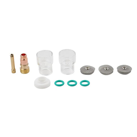 Pro Grade Stubby Gas Lens TIG Glass Cup Kit With 11 Pieces For TIG WP 17 18 26 Clear Glass, O-Rings, Sieve, Collet Bodies.