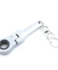 10mm Ratchet Wrench Keychain Set With Flexible Head Ultra-Compact Pocket Tool in silver metal on white background