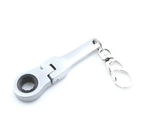 10mm Ratchet Wrench Keychain Set With Flexible Head Ultra-Compact Pocket Tool in silver metal on white background