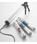 Hybrid Sealant Black Cartridge 1/10 Gallon (Pack of 1) next to caulking gun and other sealant cartridges