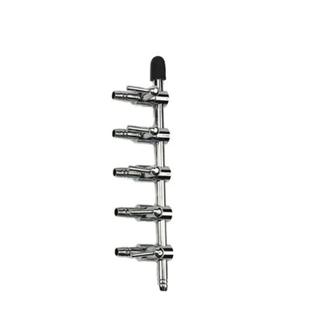 Premium Copper Nickel Plated Aquarium Air Valve Five Way Inline Manifold Flow Control Splitter With Adjustable Lever For Fish Tank
