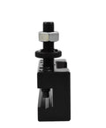 AXA wedge-type quick-change lathe tool post with bolt and nut on a black base