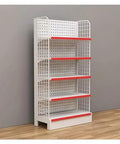 Heavy Duty Metal Storage Shelves Built Tough Floor Standing Shelving Unit For Garage Kitchen And Workspace Organization Rust Resistant Steel Rack With Heavy Load Capacity To Keep Your Setup Clean And Stress Free, featuring five shelves and a pegboard design.