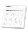 Front view of Four Zone Wireless Panel Remote Battery Powered No Wiring Setup With Magnetic Holder Outdoor Mount No Fuss Easy 2 4G RF Control Brightness Adjustable For FUT035W Plus MiLight Series