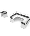Modular Office Cubicle Kit With Adjustable Partition Panels And Mobile Storage Cart Quick Snap Together Design Compact Workspace Desk System For Hustle Ready Home Offices Charcoal, angled view of workspace.