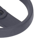Close-up of Beefy Durable Insulated Plastic Hand Wheel With Revolving Handle, 7.87 Inch Outer Diameter, 3 Spoked Design, 18 Mm Bore