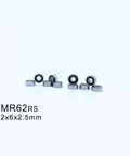 MR62RS 2RS sealed ball bearings, 2x6x2.5mm size, shown in set of 8, black finish, for RC hobbyists cars and trucks.
