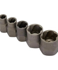 Bolt Extractor Set 5 Piece Kit for Removing Rounded, Rusted, or Painted Over Bolts with Reverse Spiral Flutes
